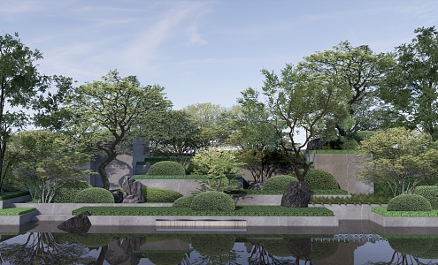 Modern garden landscape tree pool rockery 3d model