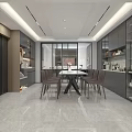 Modern Light Luxury Living And Dining Room With Marble Floor And Comfortable Large Sofa Sets