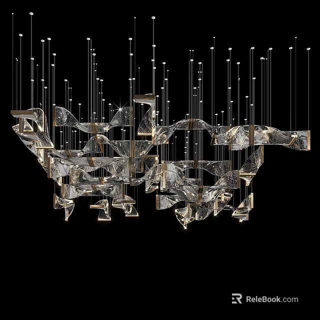 Abstract Chandelier With Modern Irregular Geometric Metal Frame And Glass Elements 3d model