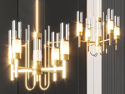 Modern Sleek Chandelier Featuring Multiple Metal Arms And Illuminated Glass Elements 3d model
