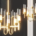 Modern Sleek Chandelier Featuring Multiple Metal Arms And Illuminated Glass Elements