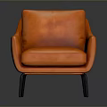 Stylish Comfortable Orange Armchair With Armrests Backrest And Metal Legs
