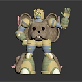 Brown Mouse Character In Golden Metallic Mechanical Armor With Crown And Waving Hand