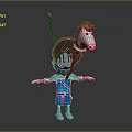 Game Movie Character In Blue Armor With Helmet Spear And Toy Horse