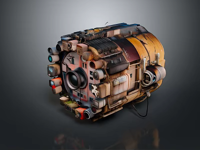 Vintage Computer Device With Mechanical Gears Metal Casing And Circuit Elements 3d model