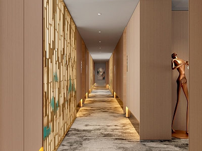 Hotel Away Corridor Carpet Modern Minimalist Japanese Style Elevator Modern Light Luxury Wood Finish Light Box Theme Hotel Elevator Corridor 3d model