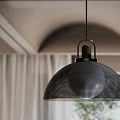 Modern Black Dome Shaped Pendant Light with Perforated Grid Pattern Hanging in Indoor Space 3d model
