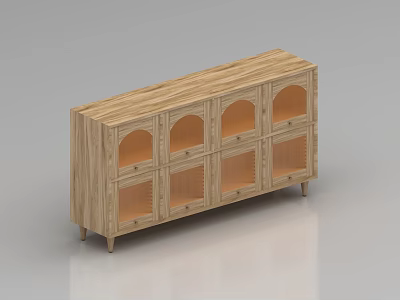 Modern Wooden Sideboard With Multiple Arched Glass Doors And Slim Tapered Legs 3d model