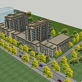 Modern Residential Building Exterior With Greenery Trees And Parked Cars
