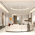 Modern Living and Dining Room Interior With Round Sofa Coffee Table Green Plants And Ceiling Lights