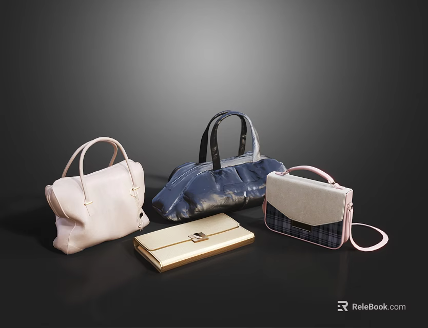 Stylish Assorted Handbags Clutch Crossbody Bags In Pink Blue Gold Gray And Plaid Design 3d model 