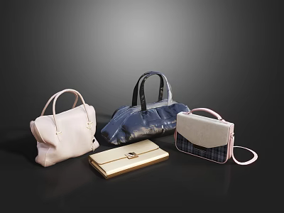 Stylish Assorted Handbags Clutch Crossbody Bags In Pink Blue Gold Gray And Plaid Design 3d model