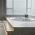 Luxury Modern Bathroom Interior With Glass Shower Enclosure Freestanding Bathtub And Large Windows