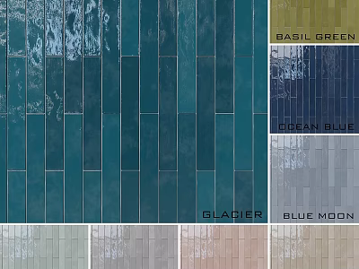 Diverse Colored Ceramic Tiles Featuring Basil Green Ocean Blue Glacier And Blue Moon Shades 3d model