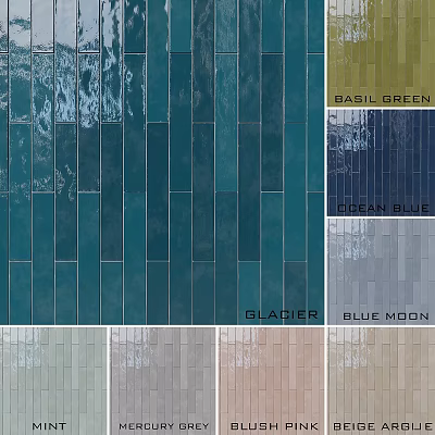Diverse Colored Ceramic Tiles Featuring Basil Green Ocean Blue Glacier And Blue Moon Shades 3d model