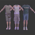 Three Mannequins Dressed In Casual Apparel With Tank Tops Shorts And Shoes