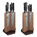 Double Wooden Knife Block Set With Sharp Stainless Steel Kitchen Knives
