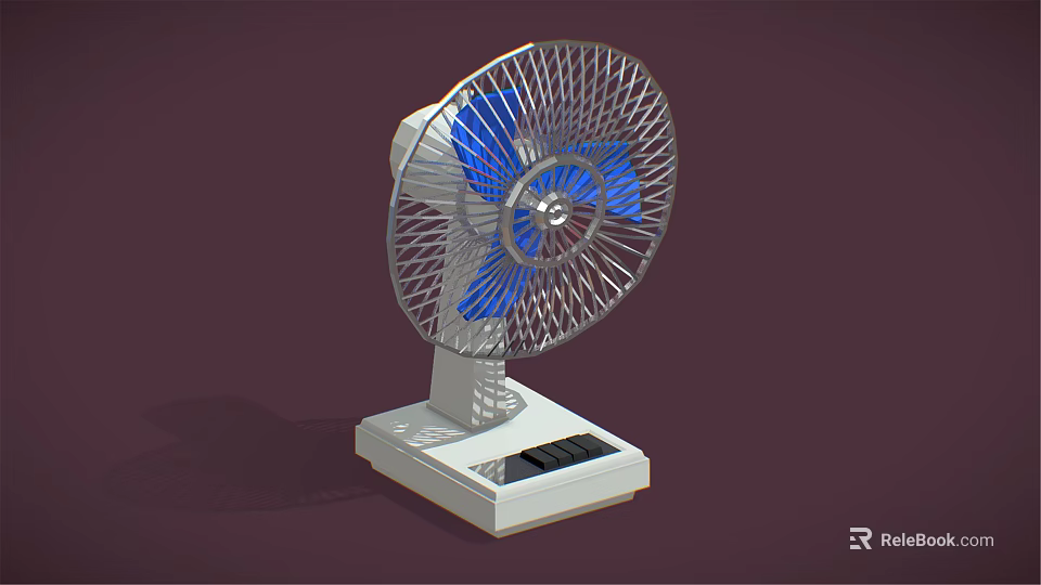 Practical Air Cooler Fan With Blue Blades Metal Mesh Cover And White Base Control Panel 3d model 