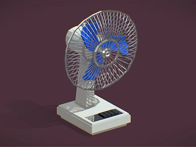 Practical Air Cooler Fan With Blue Blades Metal Mesh Cover And White Base Control Panel 3d model