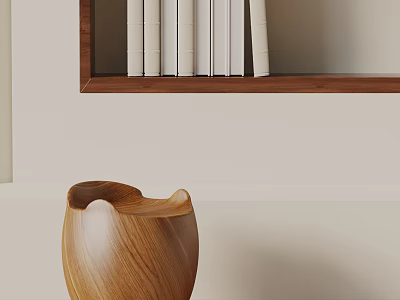 Natural Wooden Side Table With Unique Curved Design And Wooden Shelf With Books 3d model