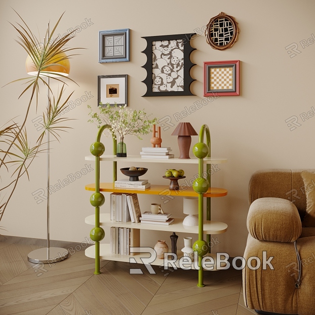 Modern Storage Rack Baking Paint Laminate Decorative Cabinet Side Table Side Cabinet Storage Cabinet Ornaments Combination Hanging Painting Combination Floor Lamp model