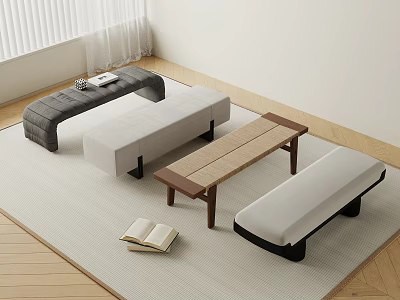 Minimalist Benches With Fabric And Wooden Designs For Modern Home Interior Decor 3d model