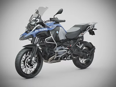 Blue BMW Adventure Touring Motorcycle With Windshield Black Seat And Luggage Rack 3d model