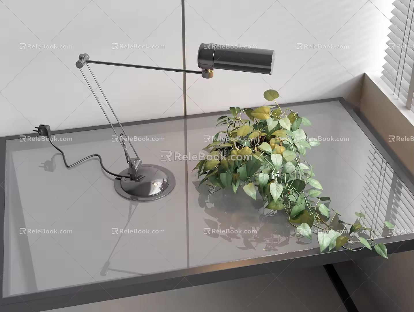 Metal Table Lamp Glass Table Potted Plant 3d model