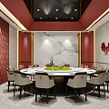 Elegant Private Dining Room With Round Table Chairs Marble Wall And Red Decor 3d model