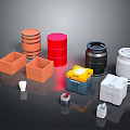 Assorted Colored Equipment Containers With Barrels Storage Boxes And Tool Cases