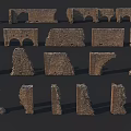 Ancient Stone Architectural Ruins Components With Arch Fragments Wall Sections And Column Remnants 3d model