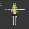 Anime Game Character With Orange Fox Ears Long Hair White Top Black Shorts Arms Outstretched