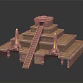 Cartoon Style Ancient Pyramid Scene With Grand Staircase Golden Decorations And Flanking Pillars