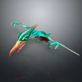 Vibrant Mythical Flying Creature Model With Turquoise Body Red Beak And Extended Wings