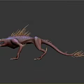 Pink Spiked Lizard Like Creature With Sharp Teeth Claws And Yellow Spines 3d model