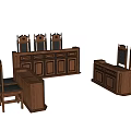 Traditional Wooden Courtroom Table and Chair Set with High Back Chairs and Long Desk