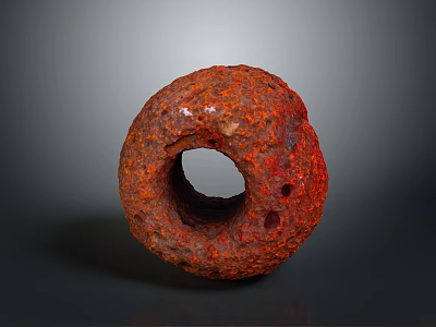 Natural Red Circular Wood Stone Artifact with Rough Texture and Holes 3d model