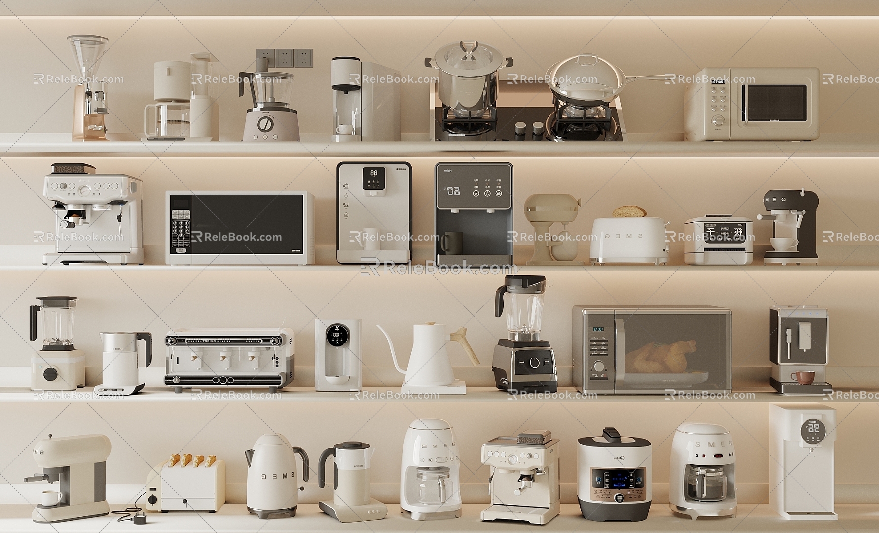 Kitchen Appliances Coffee Machine Bread Machine Rice Cooker Kettle Water Kettle Wall Breaking Machine Microwave Oven Oven Water Dispenser Chopsticks Box Gas Stove 3d model