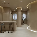 Modern Beauty Salon Interior With Curved Walls Ceilings Circular Skylights White Shutters And Beige Tones