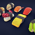 Freshly Made Colorful Sushi Varieties With Salmon Shrimp And Avocado Rolls