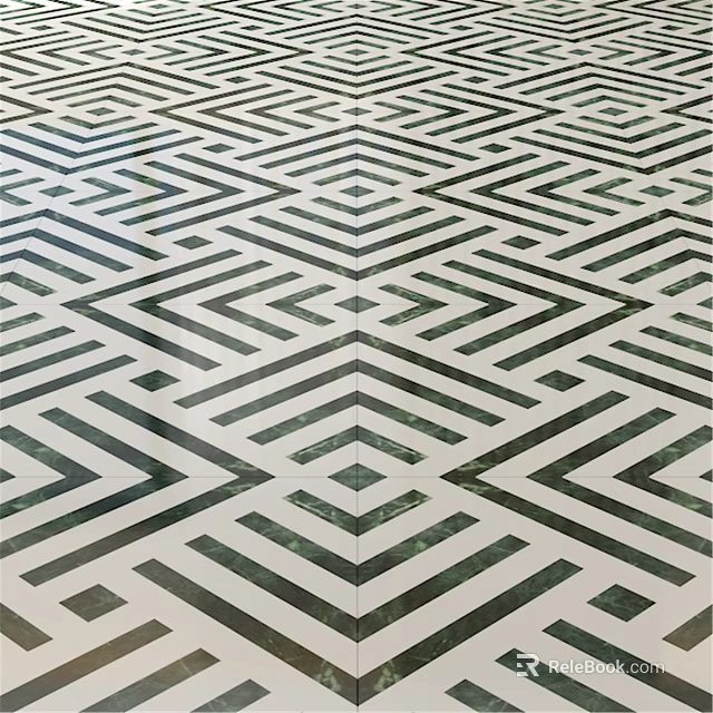 Black And White Interlocking Geometric Pattern Floor Tile Components For Modern Interior 3d model 