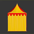 Red And Yellow Castle Shaped Tent With Pointed Roof And Windows