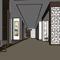 Chinese Style Interior Lounge Area With Wooden Carved Partitions And Sofa Seating