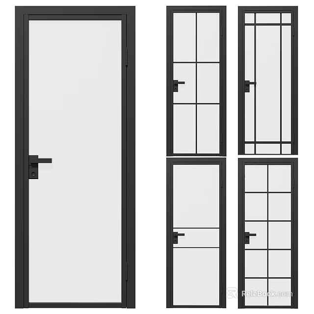 Modern Interior Doors With Black Frames Glass Panels And Different Grid Designs 3d model 