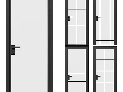 Modern Interior Doors With Black Frames Glass Panels And Different Grid Designs 3d model
