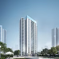 Modern Tall Apartment Building Exterior Design With Glass Facade Balconies And Trees Against Blue Sky