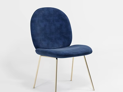 Dark Blue Velvet Office Chair with Round Backrest and Gold Metal Legs 3d model
