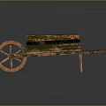 Antique Wooden Stone Wheelbarrow with Large Wooden Wheels and Green Mossy Patina