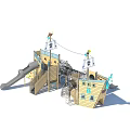 Pirate Ship Themed Wooden Garden Play Structure With Slide Net Tunnel Flags And Bird Decorations