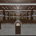 Religious Church Interior With Wooden Pews Cross High Ceiling And Windows